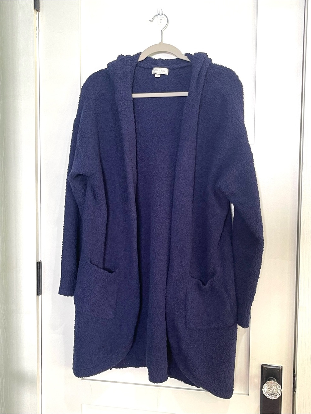 Olivia Sky Plush Hooded Open-Front Cardigan - Navy Blue